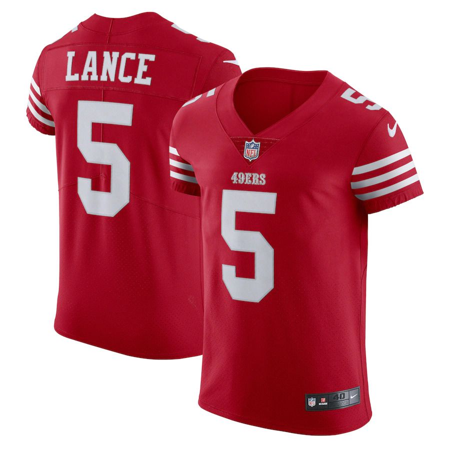 Men San Francisco 49ers #5 Trey Lance Nike Scarlet Vapor Elite NFL Jersey-0